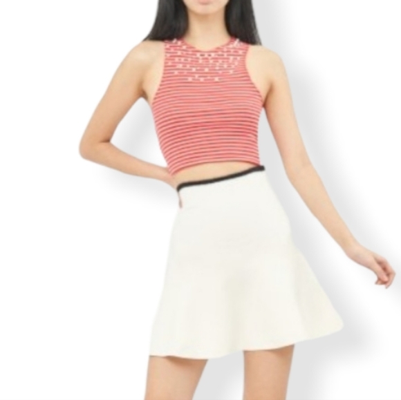 ZARA Trafaluc Cropped Red/White Stripped Top‎ with Pearls - Picture 3 of 11